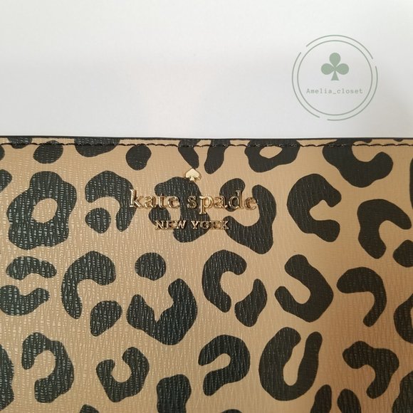 MAKE AN OFFER Kate Spade Large Slim Bifold wallet leopard graphic new black - Picture 2 of 6